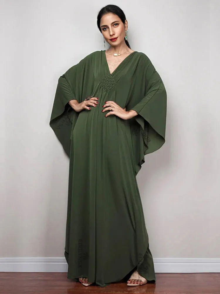 Boho Maxi Dress - Beach Dress, Kaftan Dress Tie White Harmony in 15 colors