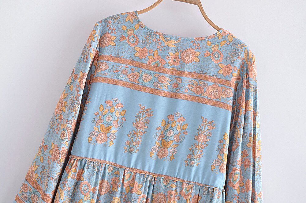 Gown Dress, Boho Maxi Dress, Loose Dress, Blue Maribel Datura