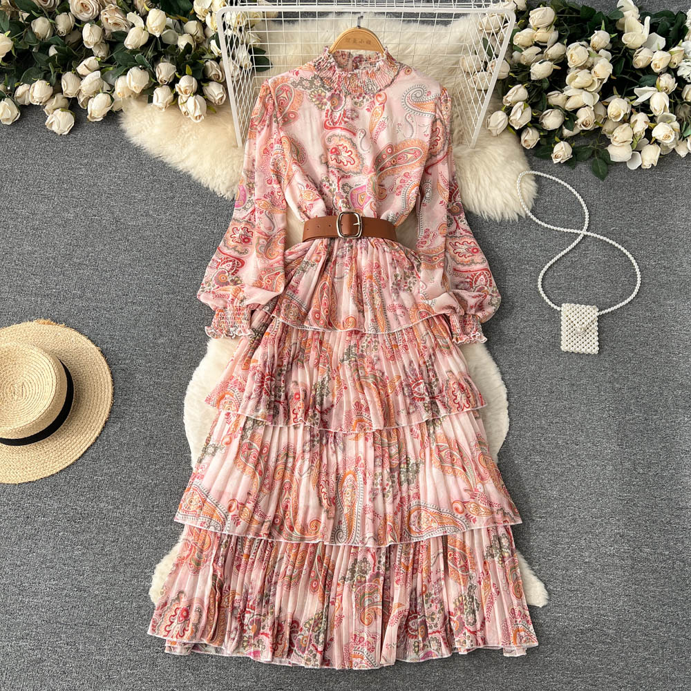 Maxi Dress - Boho Vintage Pleated Dress - Summer Print Floral Vintage Charlotte Yellow