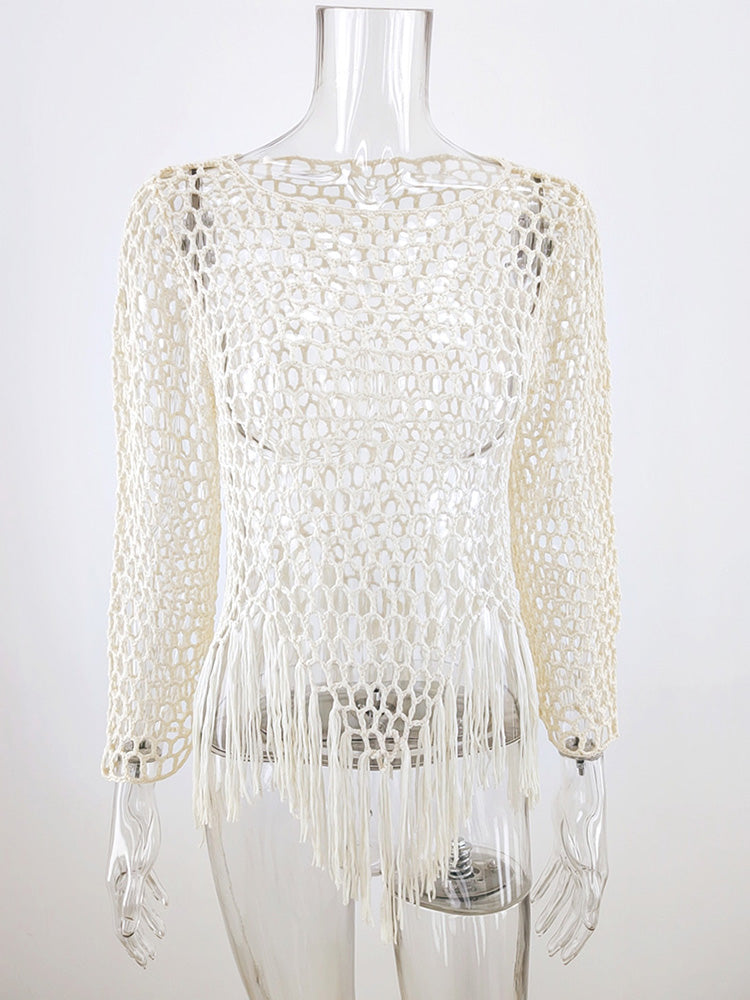 Boho Crop Top, Beach Cover Up, Fringe in Fringe  in Beige