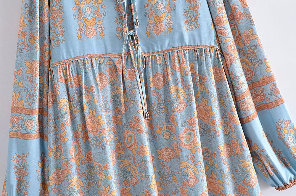 Gown Dress, Boho Maxi Dress, Loose Dress, Blue Maribel Datura