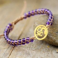Boho Bracele Amethysts OM Charm String Braided Macrame Bracelets