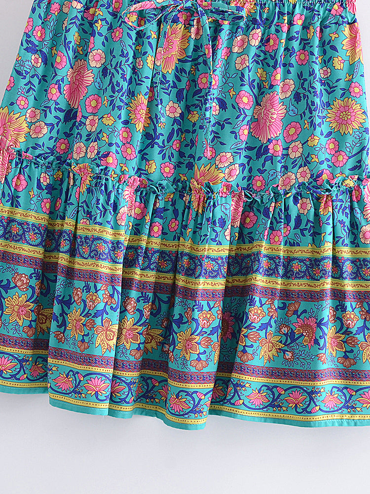 Boho Two Piece Set, Two Piece Skirt Set, Wild Floral in Navy
