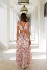 Boho Beach Dress - Backless Summer Vacation Vibes - Misty Pink Rose