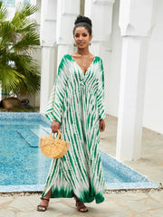 Boho Maxi Dress - Beach Dress, Kaftan Dress Vintage Embroidered in Danica Tie Dye Green