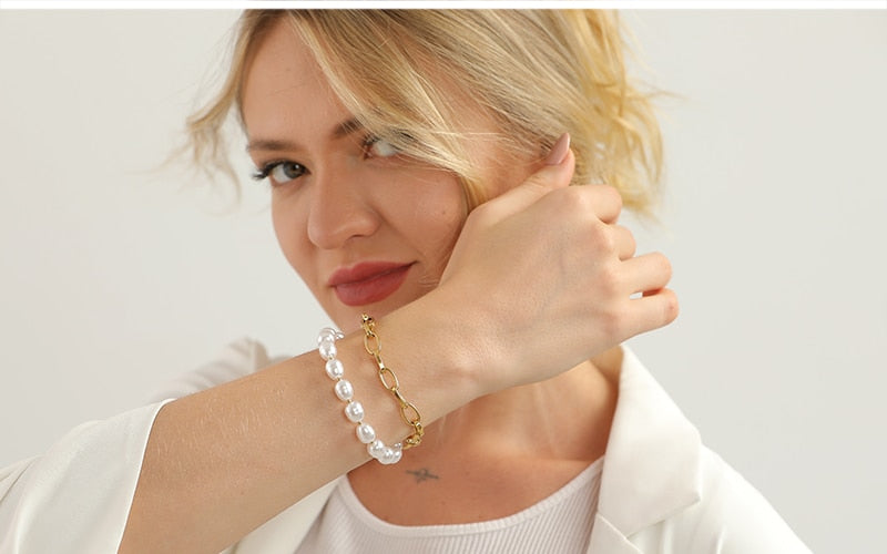 Boho Bracelet, White Puka Shell Bracelet, Gold Chain