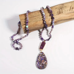 Boho Necklace - RH Precious Black Lava Oval Stones