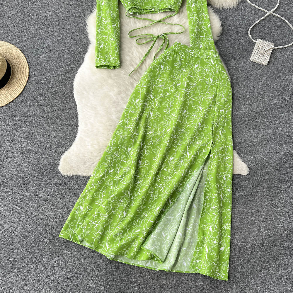 Vintage Two-Piece Set - Boho Matching Top and Skirt - Summer Vacation Sylvie Blue
