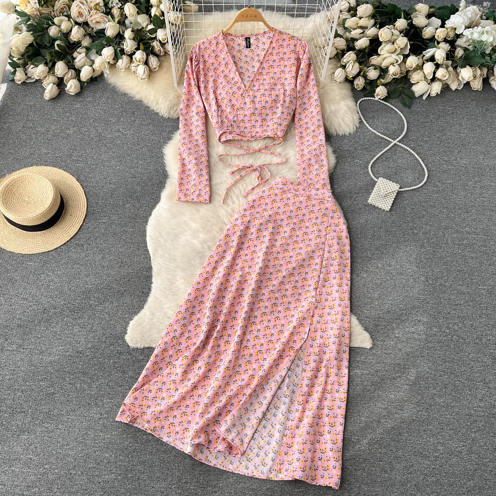 Vintage Two-Piece Set - Boho Matching Top and Skirt - Summer Vacation Sylvie Blue