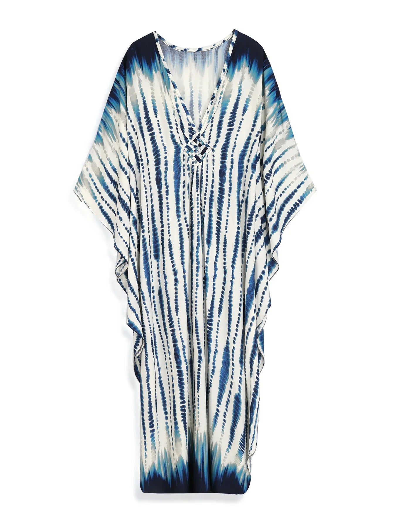 Boho Maxi Dress - Beach Dress, Kaftan Dress Vintage Embroidered in Danica Tie Dye Navy