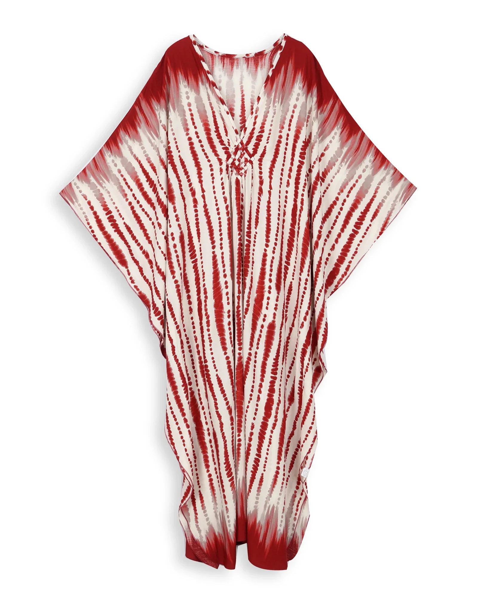 Boho Maxi Dress - Beach Dress, Kaftan Dress Vintage Embroidered in Danica Tie Dye Red