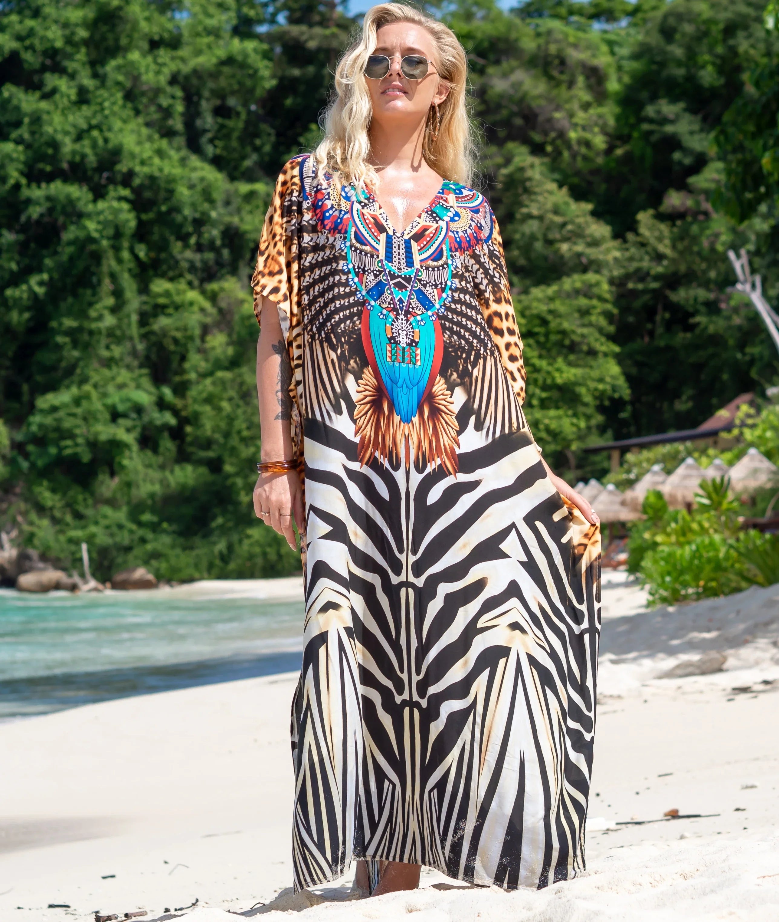 Boho Maxi Dress - Beach Dress, Kaftan Dress Allegra Blue Zebra