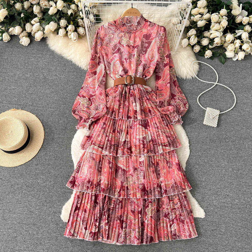 Maxi Dress - Boho Vintage Pleated Dress - Summer Print Floral Vintage Charlotte Yellow