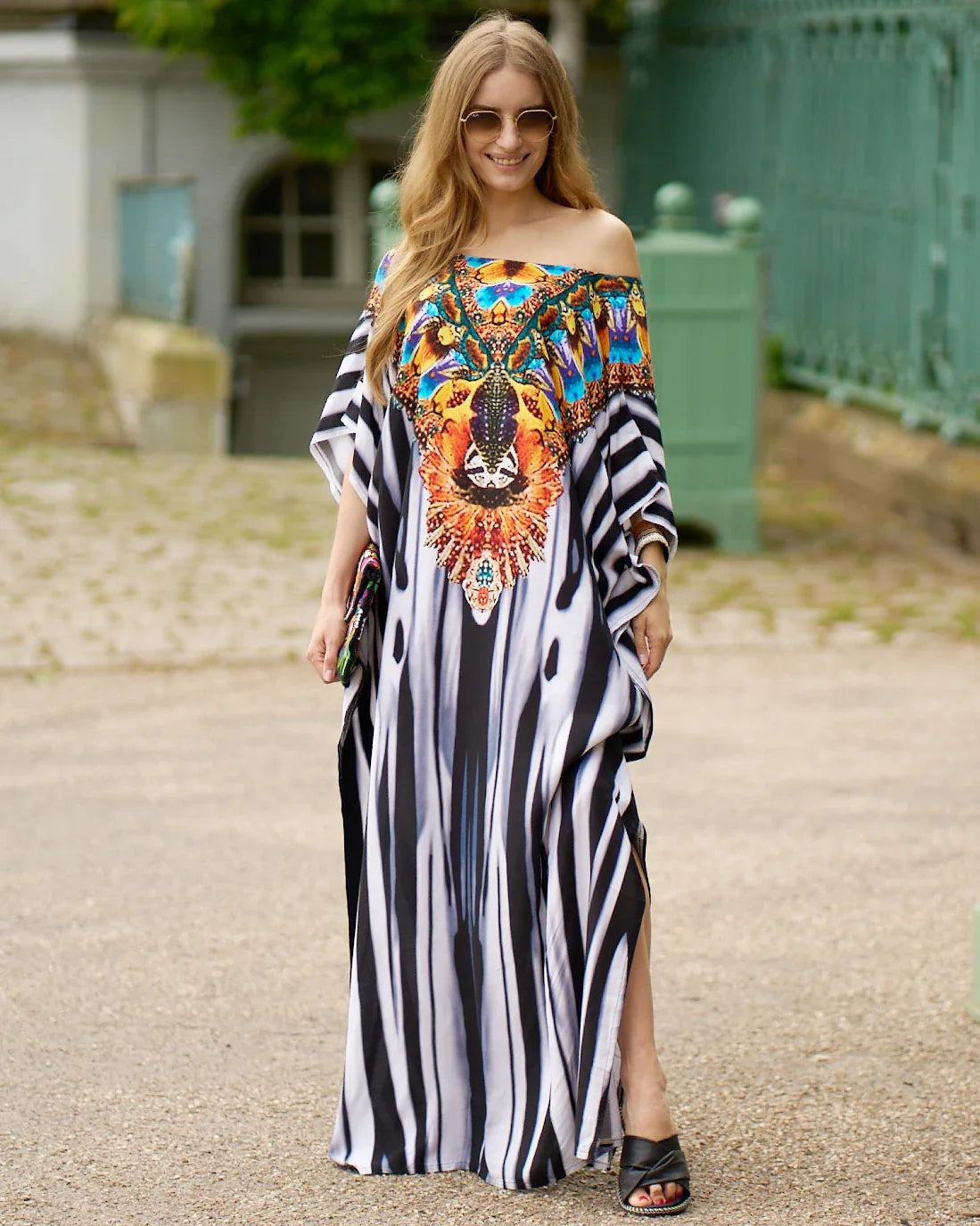 Boho Maxi Dress - Beach Dress, Kaftan Dress Allegra Blue Zebra