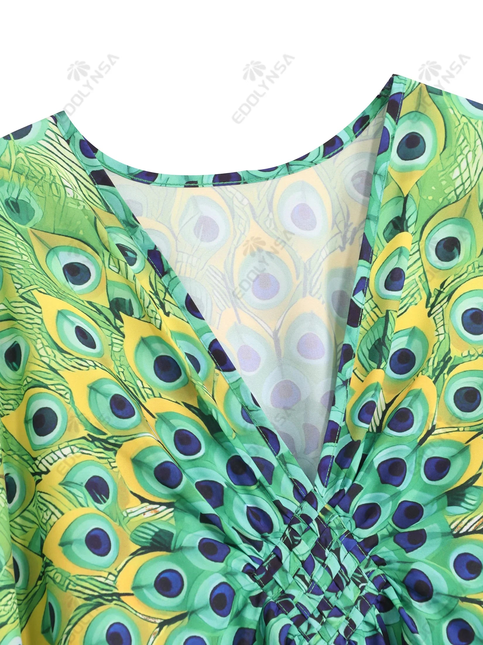 Boho Maxi Dress - Beach Dress, Kaftan Dress Vintage Embroidered in Danica Green Peacock