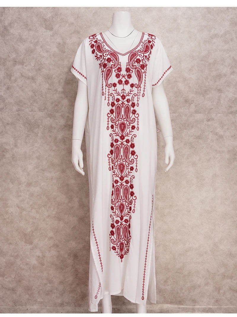 Boho Maxi Dress - Beach Dress, Kaftan Dress Vintage Embroidered in Myla Blue and Black