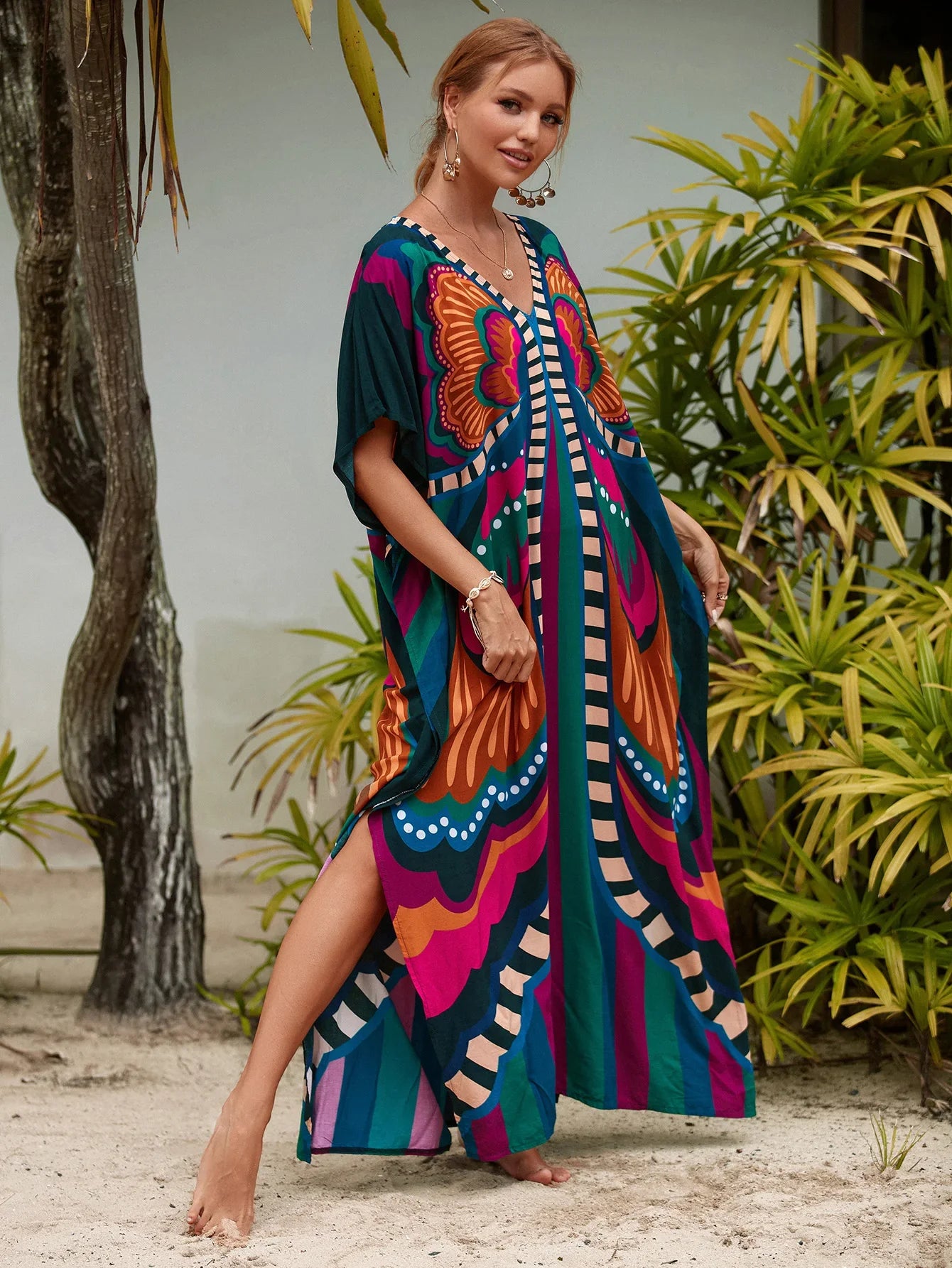 Boho Maxi Dress - Beach Dress, Kaftan Dress Danica Black Butterfly