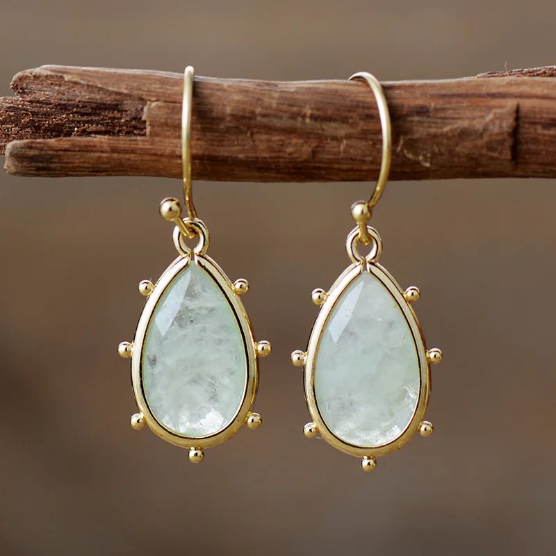 Boho Earrings - Dangle Fluorite Huggie Earrings