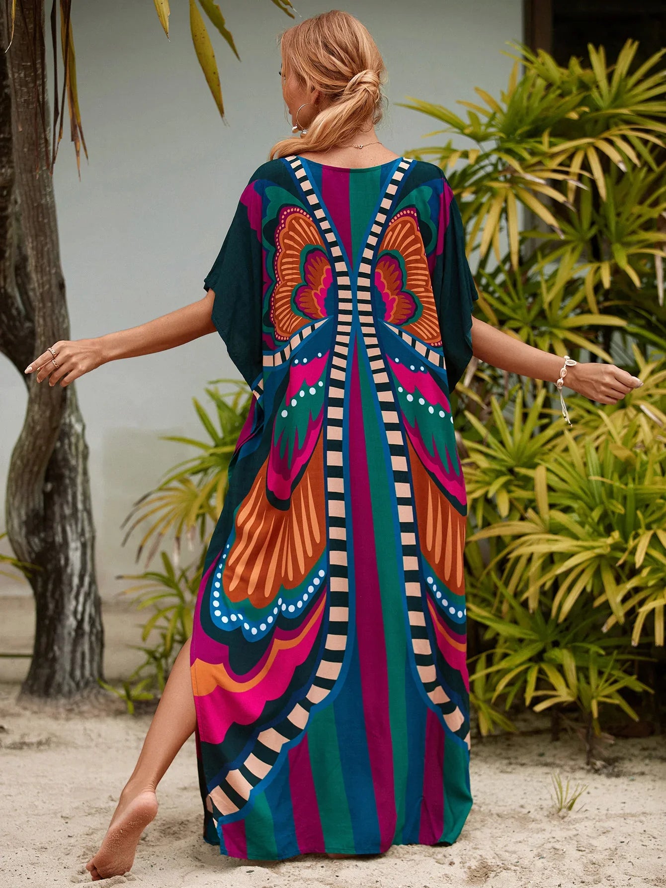 Boho Maxi Dress - Beach Dress, Kaftan Dress Danica Navy Butterfly