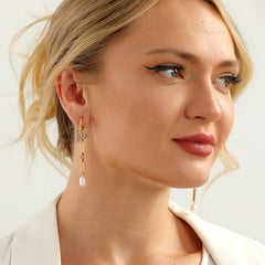 Boho Earrings, Dangle Earrings, Peal with Gold Chain