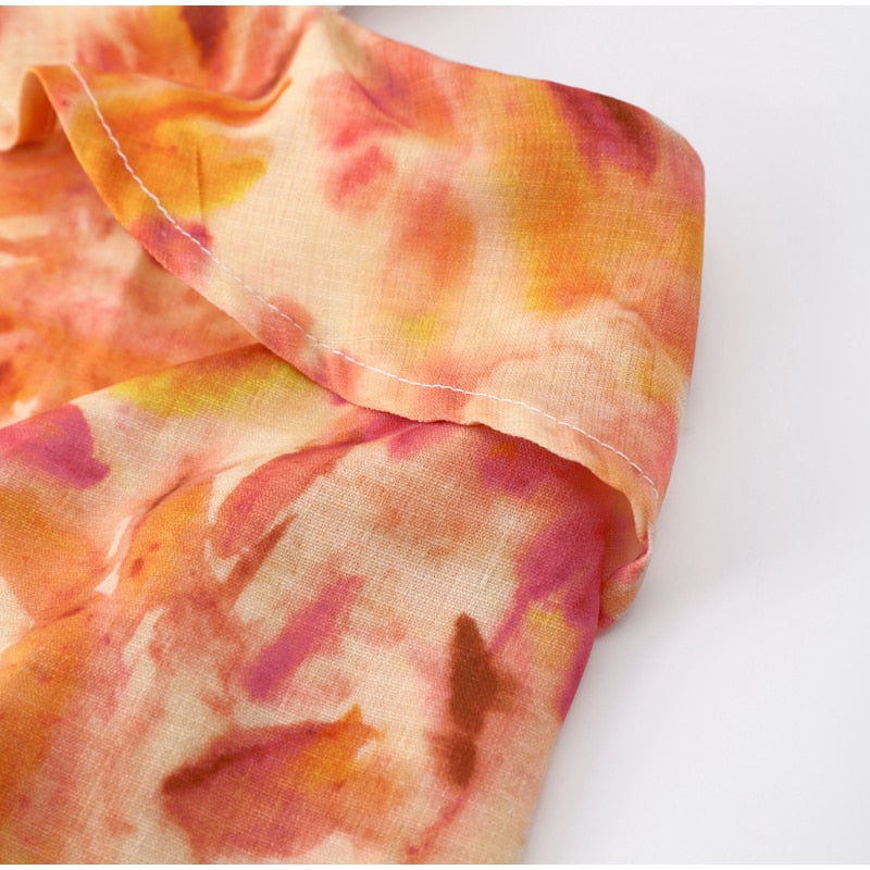 Boho Beach Dress - Ruffled Floral Dress for Your Summer Vacation Vibes - Tie Dye Orange Fall Leaf Delight
