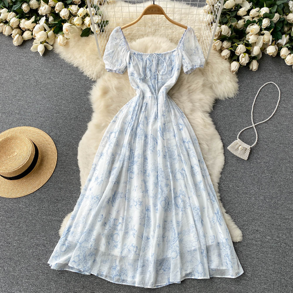 Vintage Dress - Boho Maxi Dress - Floral Print French Women Dress - Summer Smock Dress Eloise