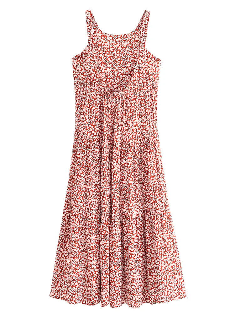 Maxi Dress - Boho Dress - Maxi Boho Sundress - Red White Daisy