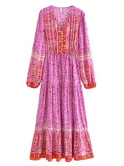 Maxi Dress - Boho Dress - Maxi Boho Sundress - Addison in Pink and Green