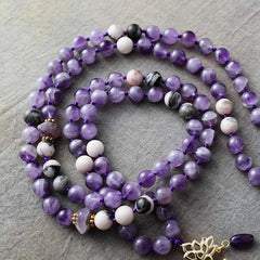 Boho Necklace - Crystal Amethyst Spiritual Lotus Pendant Malas Necklaces