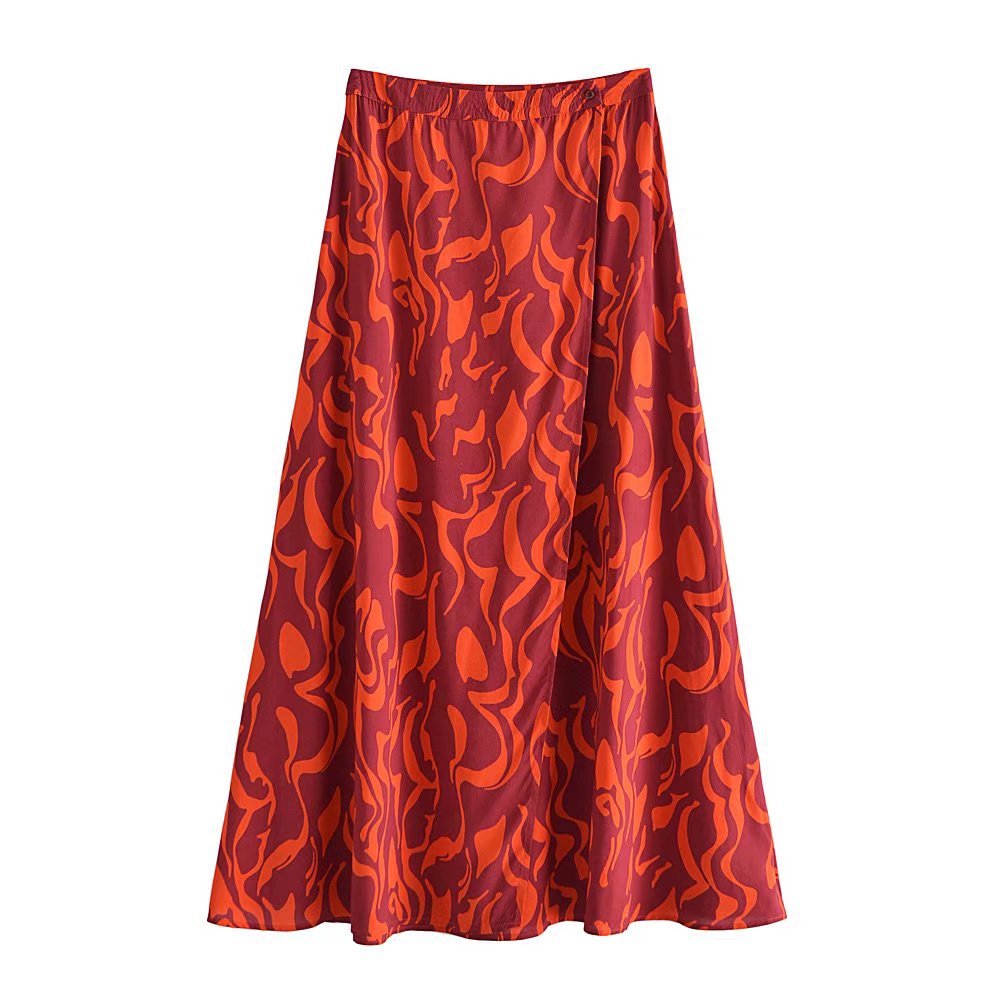 Boho Two Piece Set, Crop Top and Midi Skirt, Her Flaming in Red