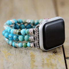 Boho Apple Watch Band - Silver Empire Jaspers Beads Wrist Stretch Bracelet