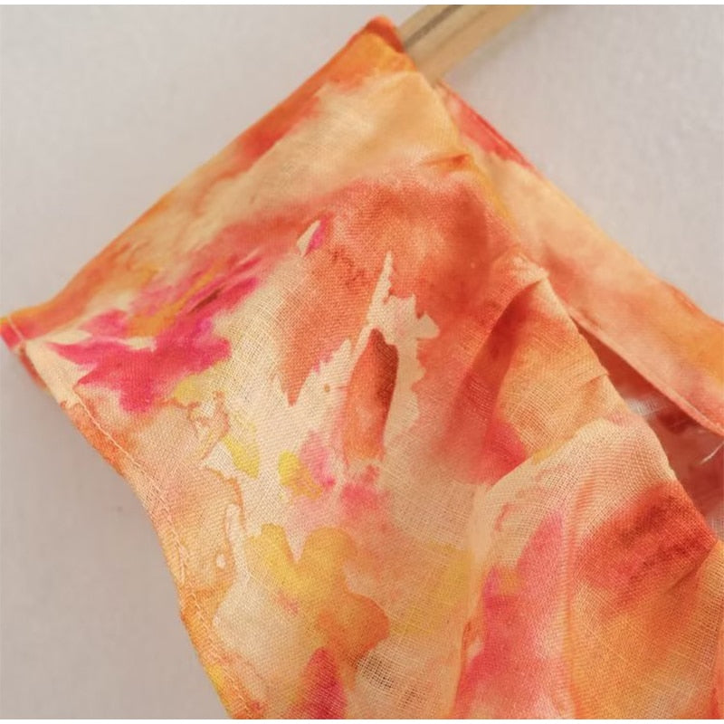 Boho Beach Dress - Ruffled Floral Dress for Your Summer Vacation Vibes - Tie Dye Orange Fall Leaf Delight