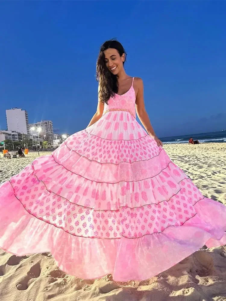 Boho Beach Dress - Backless Summer Vacation Vibes - Pink India Moon