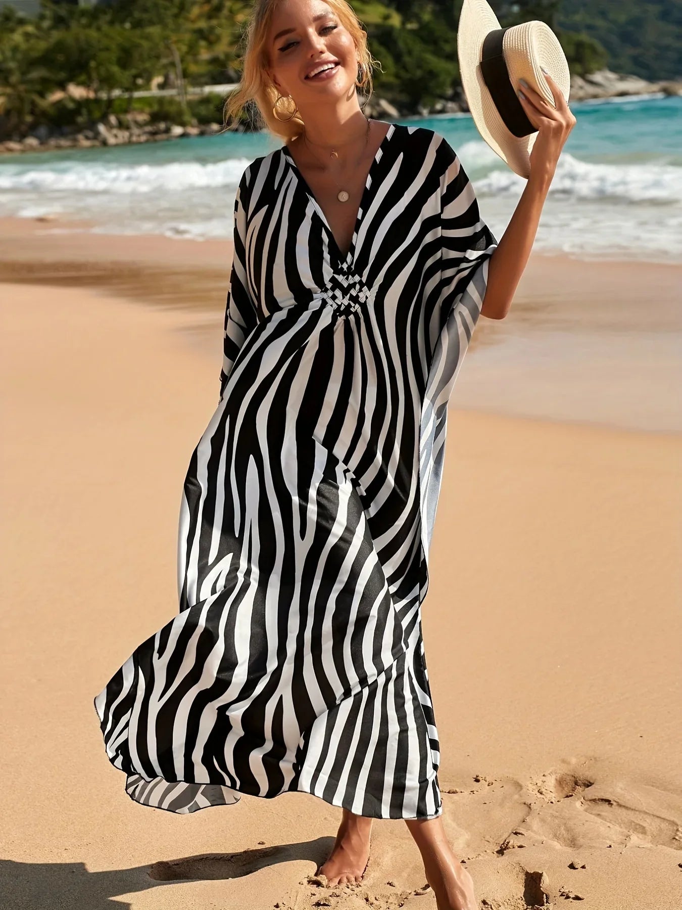 Boho Maxi Dress - Beach Dress, Kaftan Akari Dress Black Curve