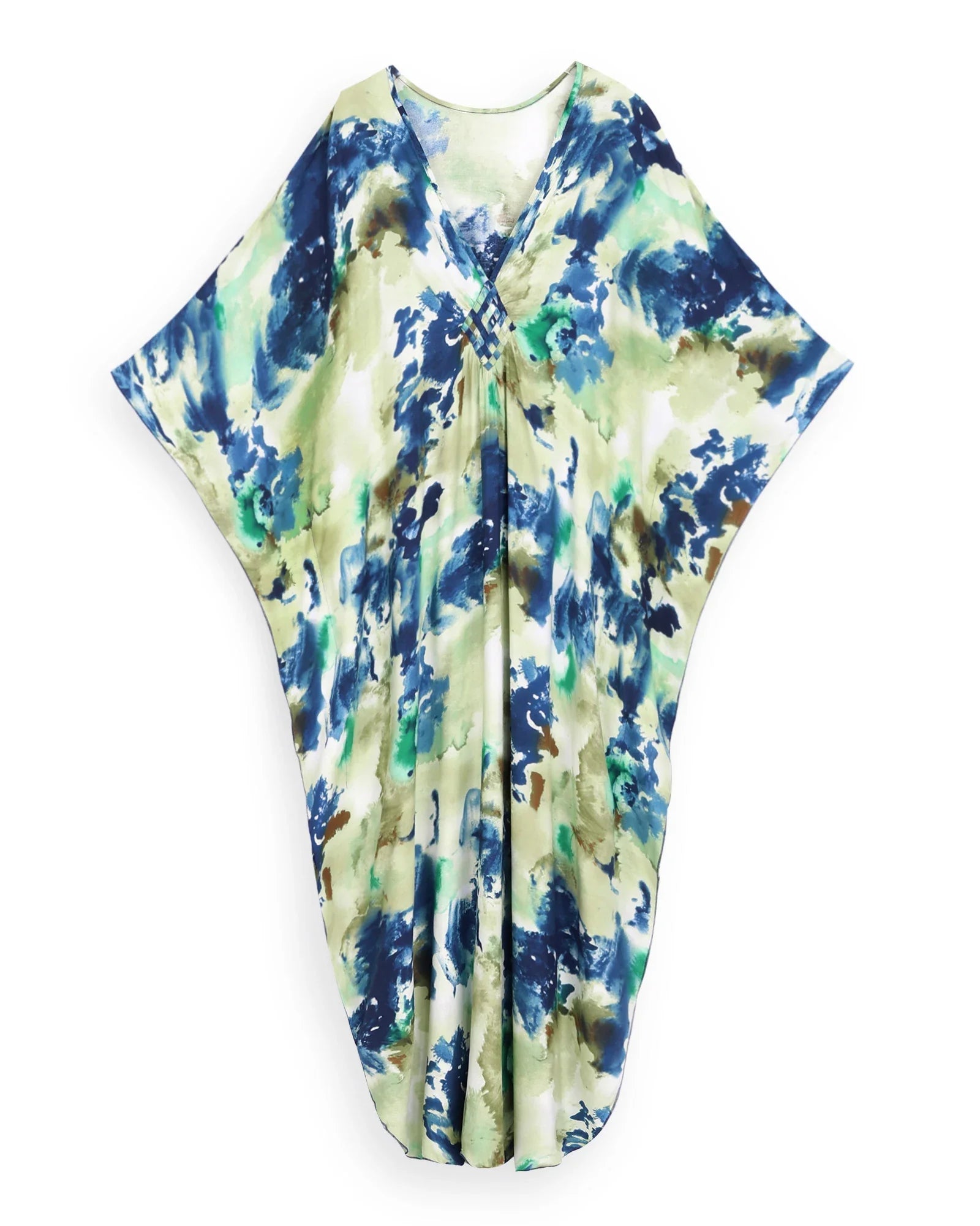Boho Maxi Dress - Beach Dress, Kaftan Dress Vintage Embroidered in Danica Tie Dye Green Jobelle