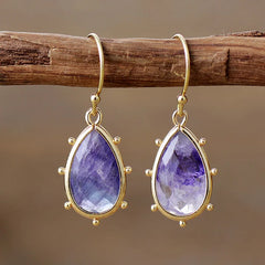 Boho Earrings - Dangle Fluorite Huggie Earrings