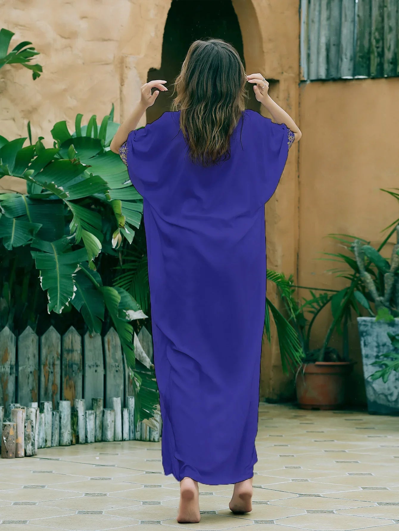 Boho Maxi Dress - Beach Dress, Kaftan Dress Vintage Embroidered in Liliana Navy