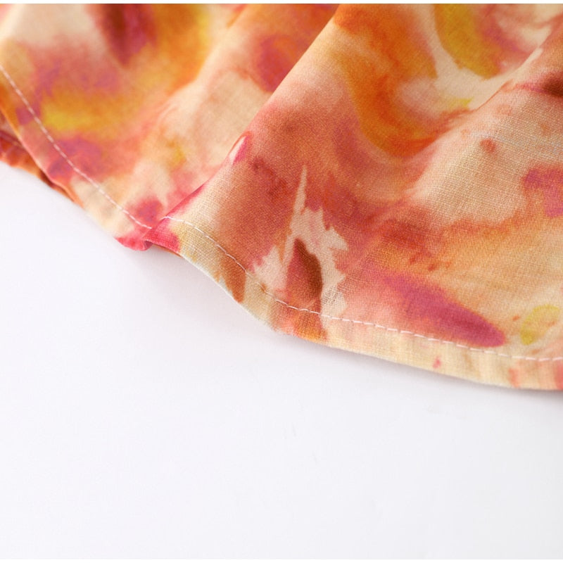 Boho Beach Dress - Ruffled Floral Dress for Your Summer Vacation Vibes - Tie Dye Orange Fall Leaf Delight