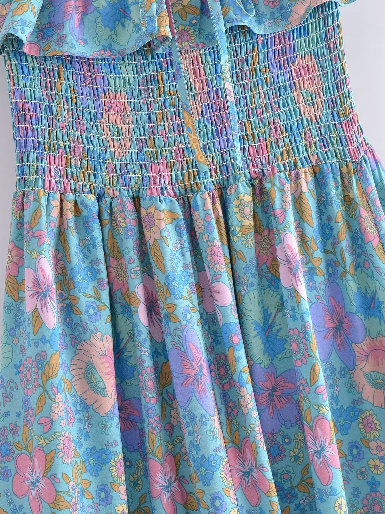 Boho Dress - Sundress - Smocked Dress Scilla Primrose in Pink and Blue