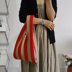 Boho Bag, Eco Tote Bags, Crochet Tote, Knitted Shopper Handbags, Striped in 5 colors