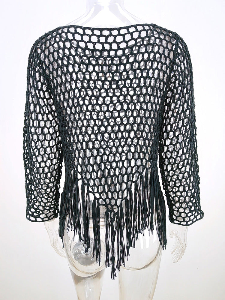 Boho Crop Top, Beach Cover Up, Fringe in Fringe  in Black