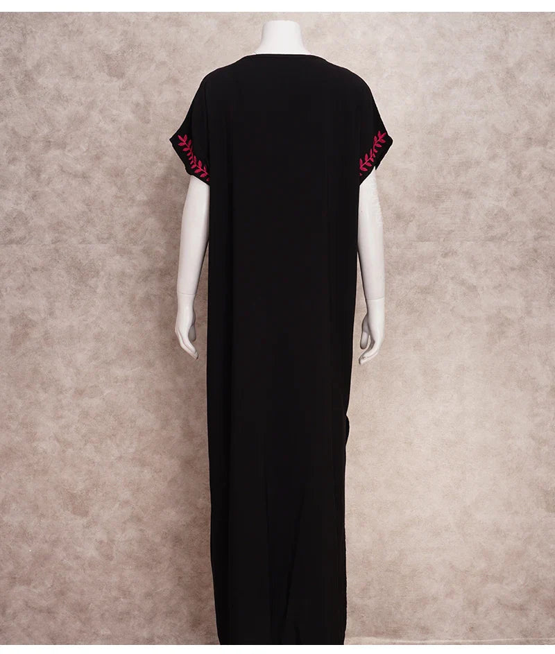 Boho Maxi Dress - Beach Dress, Kaftan Dress Vintage Embroidered in Myla Navy White and Black