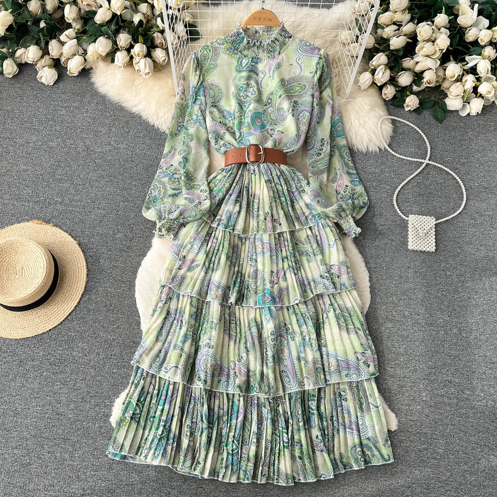 Maxi Dress - Boho Vintage Pleated Dress - Summer Print Floral Vintage Charlotte Yellow
