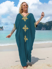 Boho Maxi Dress - Beach Dress, Kaftan Dress Vintage Embroidered in Black Liliana