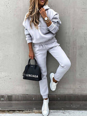 Women's Sets Solid Long Sleeve Hoody & Pants Two-Piece Set