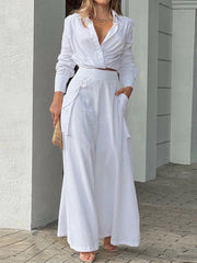 Women's Sets Loose Long Sleeve Top & Wide Leg Pants Two Piece Set