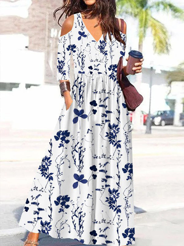 Women's Dresses Printed Off-Shoulder Mid Sleeve Dress