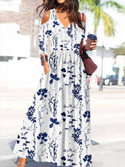 Women's Dresses Printed Off-Shoulder Mid Sleeve Dress