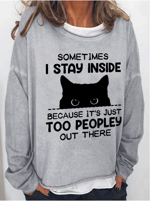 Women's T-Shirts Cat Pattern Crew Neck Long Sleeve T-Shirt