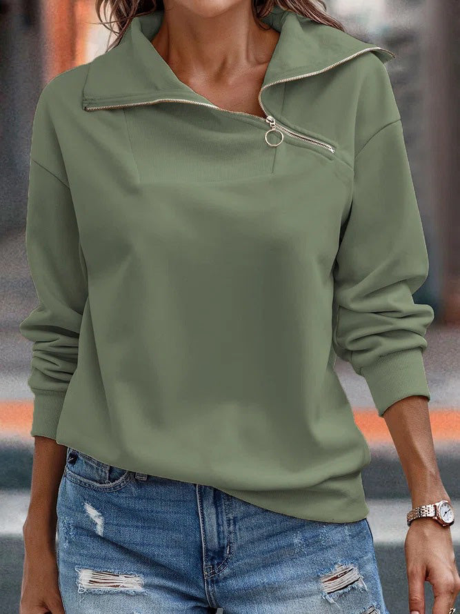 Women's T-Shirts Solid Zip Turtleneck Casual Hoodies